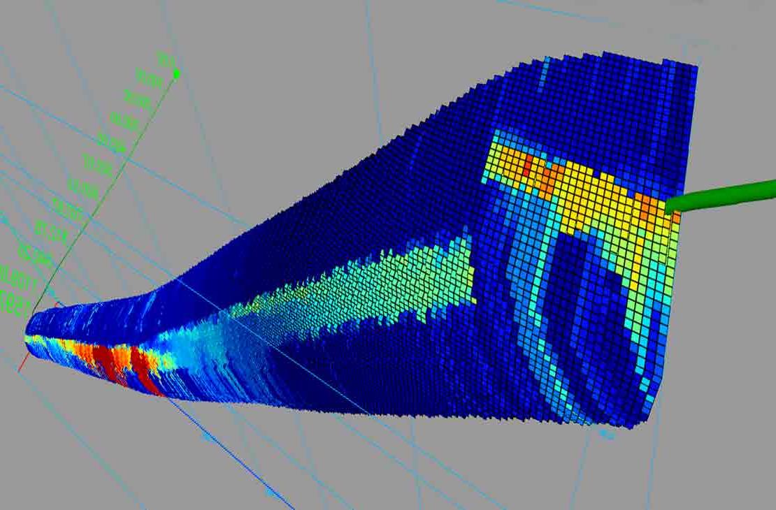 海燕渲染结合了井眼轨迹细节和GeoSphere服务收集的3D油藏数据