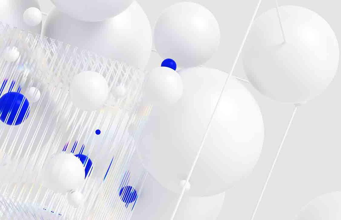 白色和蓝色球体的三维CGI图像