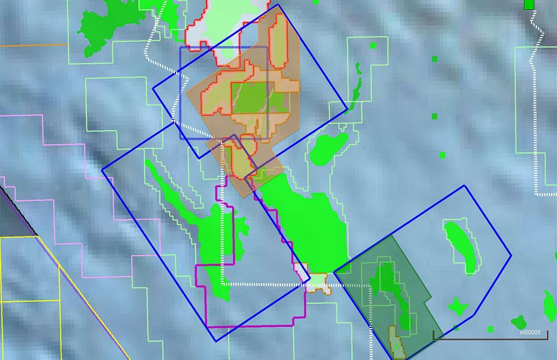 图片显示了桑托斯盆地中部可用的三维地震数据和许可区块