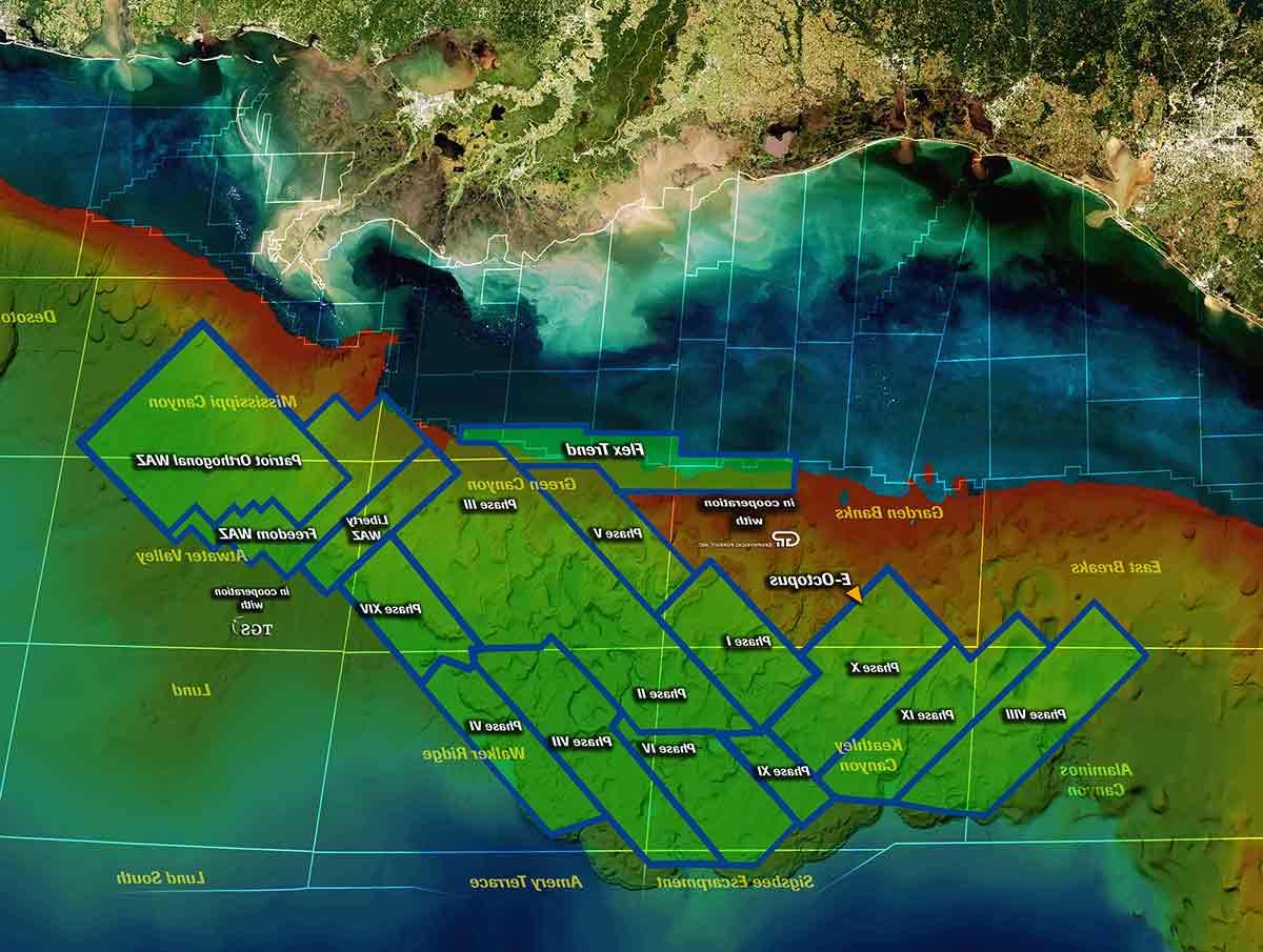 地图显示宽方位角的墨西哥湾调查.