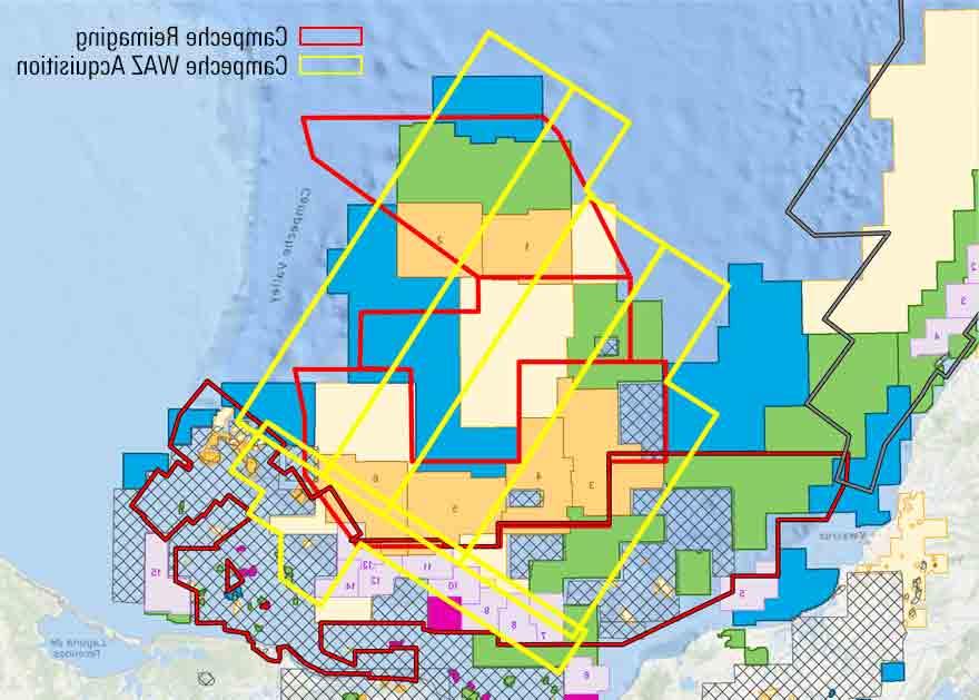 墨西哥近海地图显示Campeche 3D WAZ宽带地震成像项目.